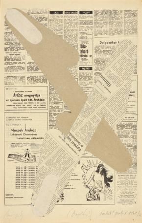 Kismányoky Károly: (Boglár) Vázlat (Teszt) , 1971-76, papír, újságpapír kollázs, 47 x 30,2 cm