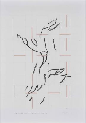 Tarr Hajnalka: A2B + 2A22/3B, 2017, szén, akril, szövés, papír, 49 x 37 cm