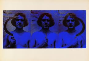 Pinczehelyi Sándor: Sarló, kék, 1973, szitanyomat papíron, 59,8 x 84,3 cm