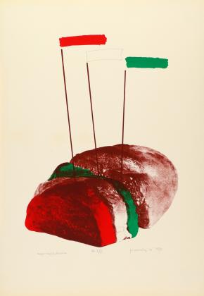 Pinczehelyi Sándor: Magyar kenyér, 1979, szitanyomat, papír, 87 x 61 cm
